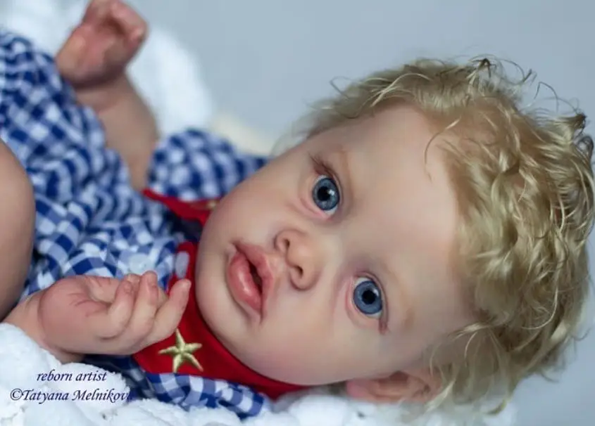 NPK 20'' Unassembled Hand-Painted 3D Skin DIY Doll Parts Reborn Benjamin with Implanting Curly Hair Cloth Body and Eyes Include