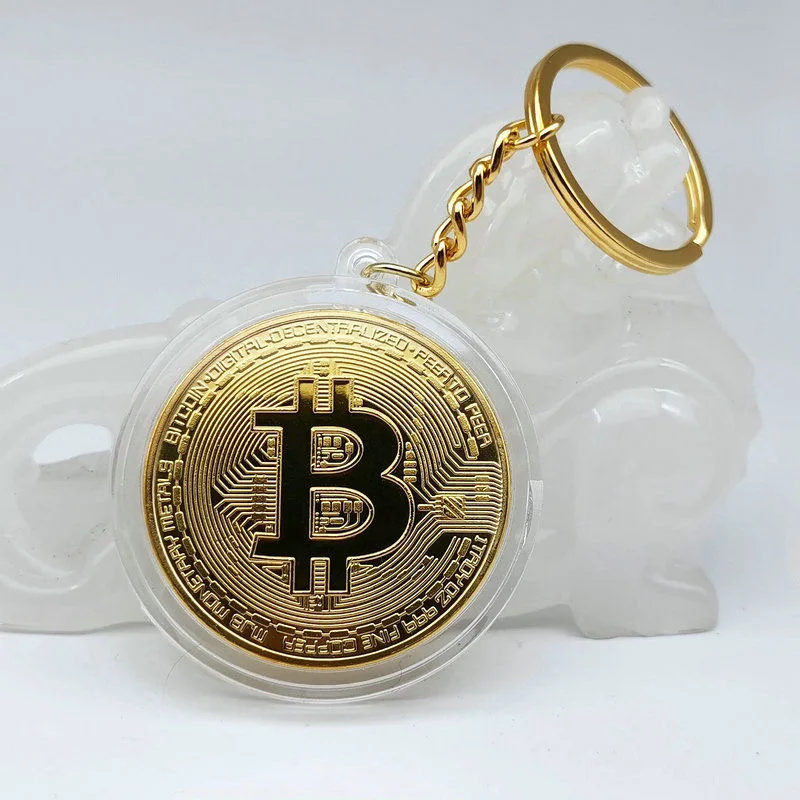 BitCoin Keychain Imitation Physical With Plastic Case Metal Antique Bit Coin Art Collection Gift Commemorative Game Play Metal