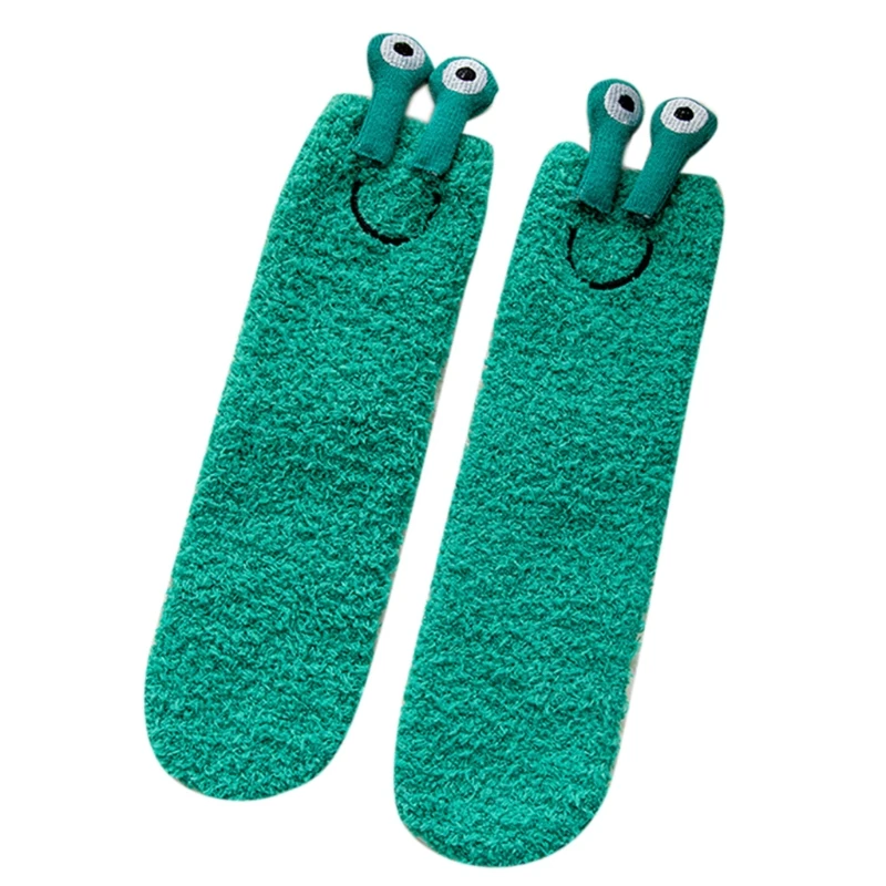 Women Winter Fuzzy Slipper Socks NFunny 3D for Frog Eyes Bright Solid Hos