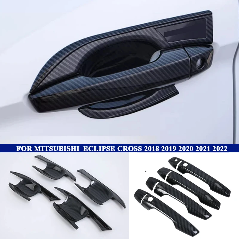 For Mitsubishi ECLIPSE CROSS 2018-2022 Carbon Fiber Style Door Handle Bowl Cover Cup Cavity Trim Insert Catch Molding Garnish