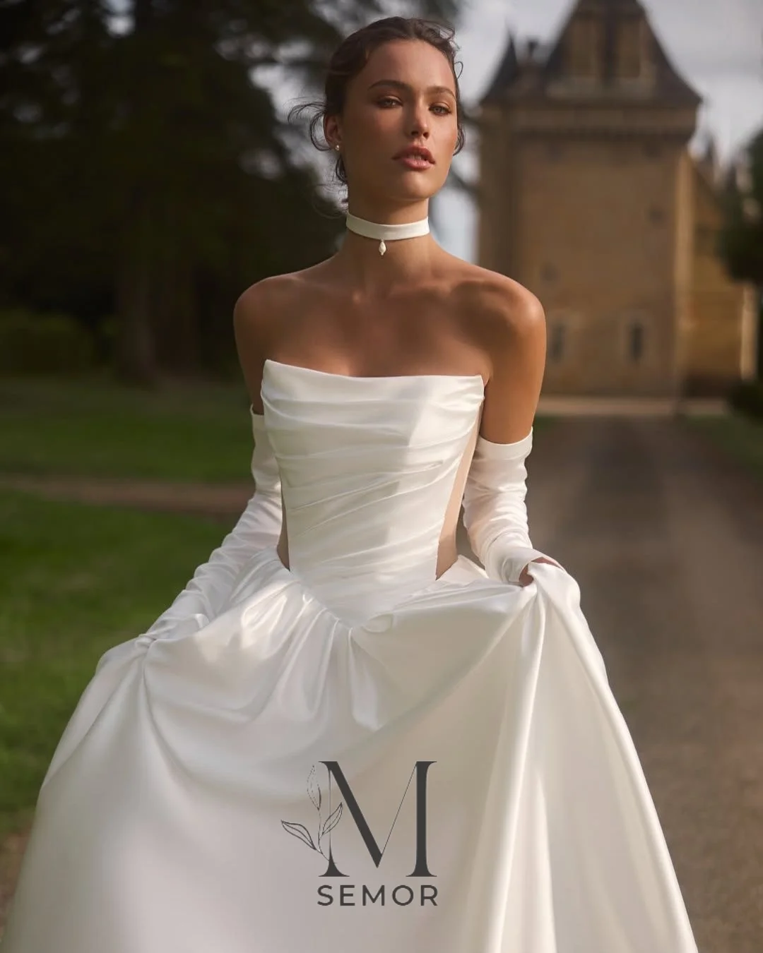 Semor Charming A Line Satin Wedding Dresses 2026 New Strapless Bridal Gowns Sleeveless Sweep Train Vestidos De Novia Customized