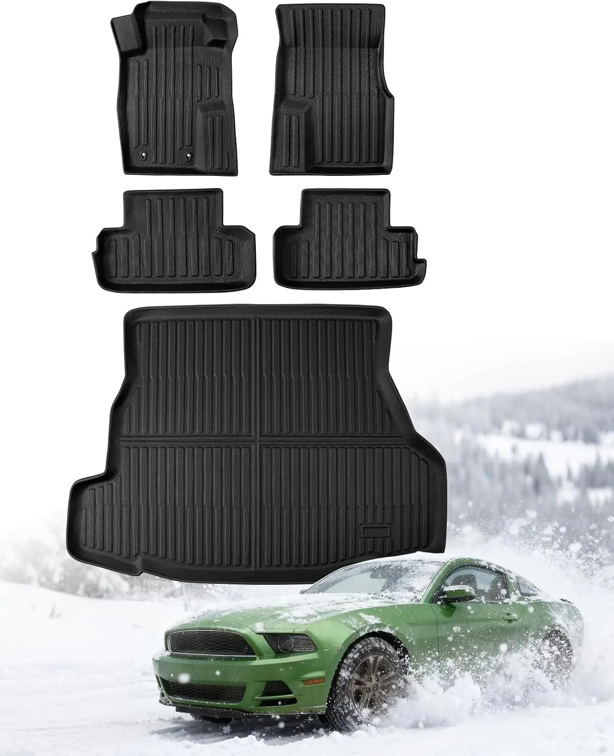 All-Weather Rubber Floor Mats and Cargo Liner for Coupe Cars (Without Subwoofer), 5-Piece Set, Ideal for All Seasons