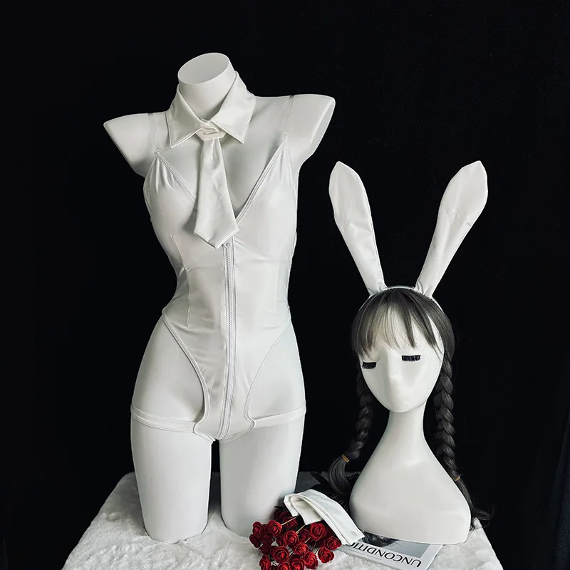 

Sexy Women's White Bunny Girl Cosplay Bar Bodysuit With Long Ears Headband Game Costume Set Anime Robot Rabbit Uniform Jumpsuits