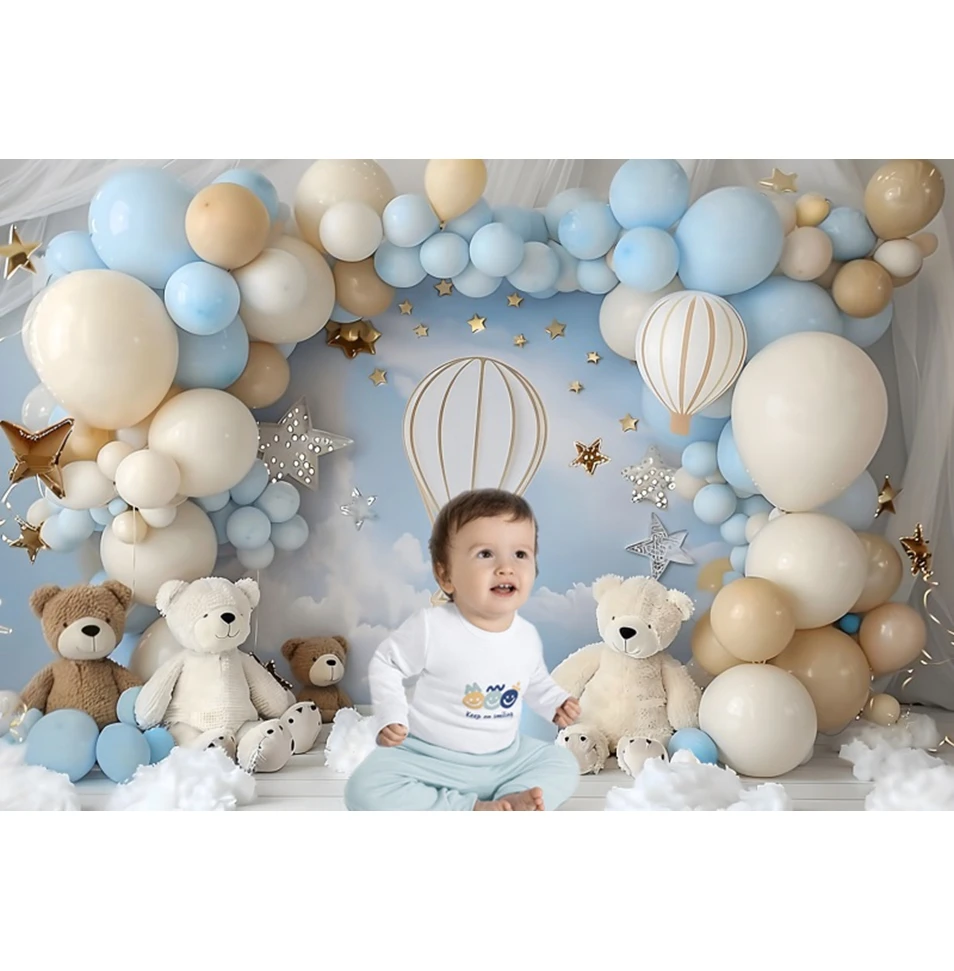 Neonato Primo Compleanno Sfondo Palloncini Ragazza Ragazzo Baby Shower Torta Smash Party Rosa Blu Sfondo fotografico Decor Prop