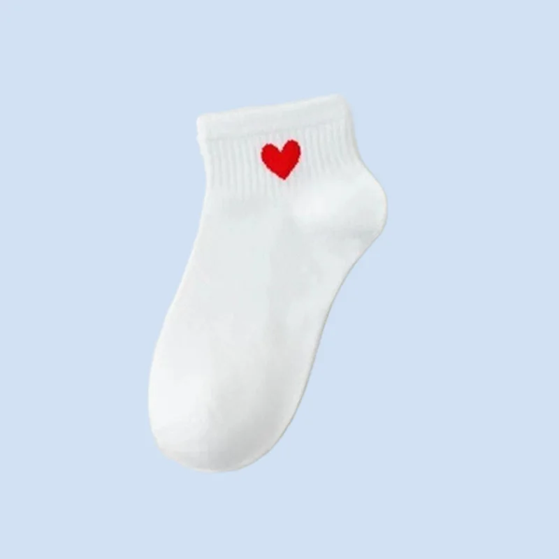 

5 Pairs Socks Cotton Short Socks Harajuku Novelty Love Heart Pattern Socks Hip Hop Solid Color Cute Socks