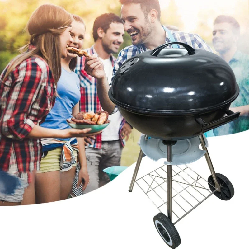 

Enamel Apple Shaped Barbecue Grill, Portable, Stationary Quadrupod Grills Spherical Braised Charcoal BBQ Grill, 17 Inch, Outdoor