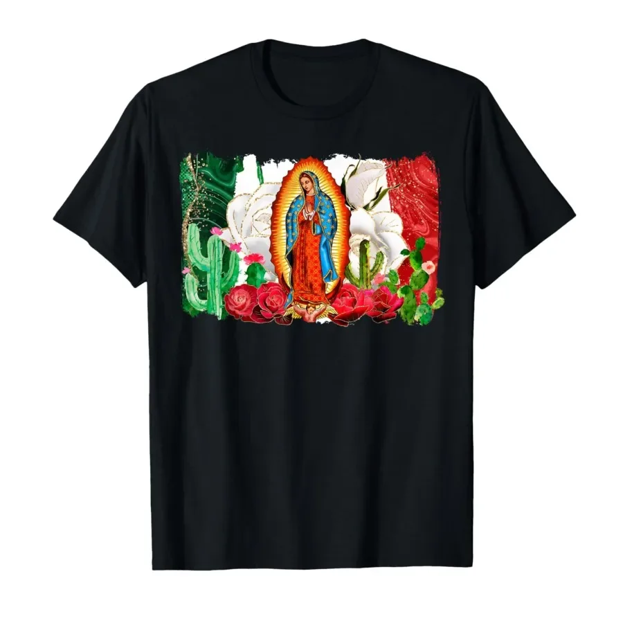 

Patrona de México Guadalupana Virgen Reina de la Hispanidad T-shirt For Men Women 100% Cotton T Shirts Short Sleeve Tops 0406-2