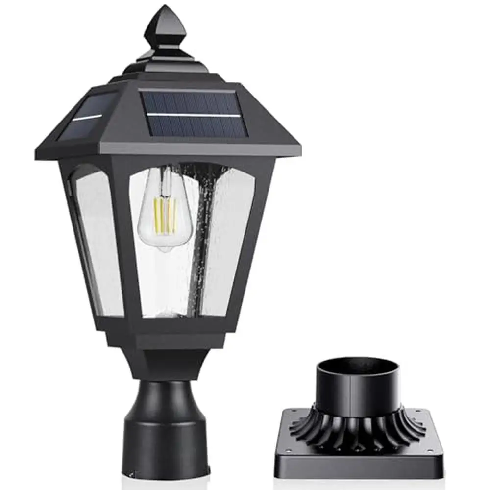 

Aluminium Solar Lamp Post Light Dusk to Dawn Outdoor Pier Mount Base 4 Panels IP65 Waterproof High Brightness Warm Light Easy