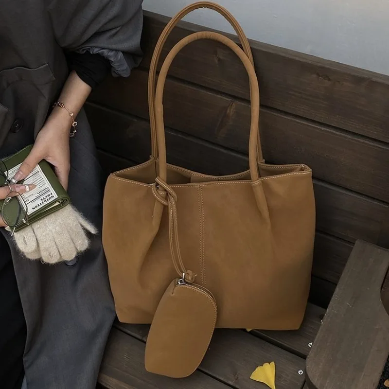 

Women's Everyday Style Multi-color Soft Leather Tote Bag with Matching Pouch for Work Travel Daily Commute & Casual Street Style