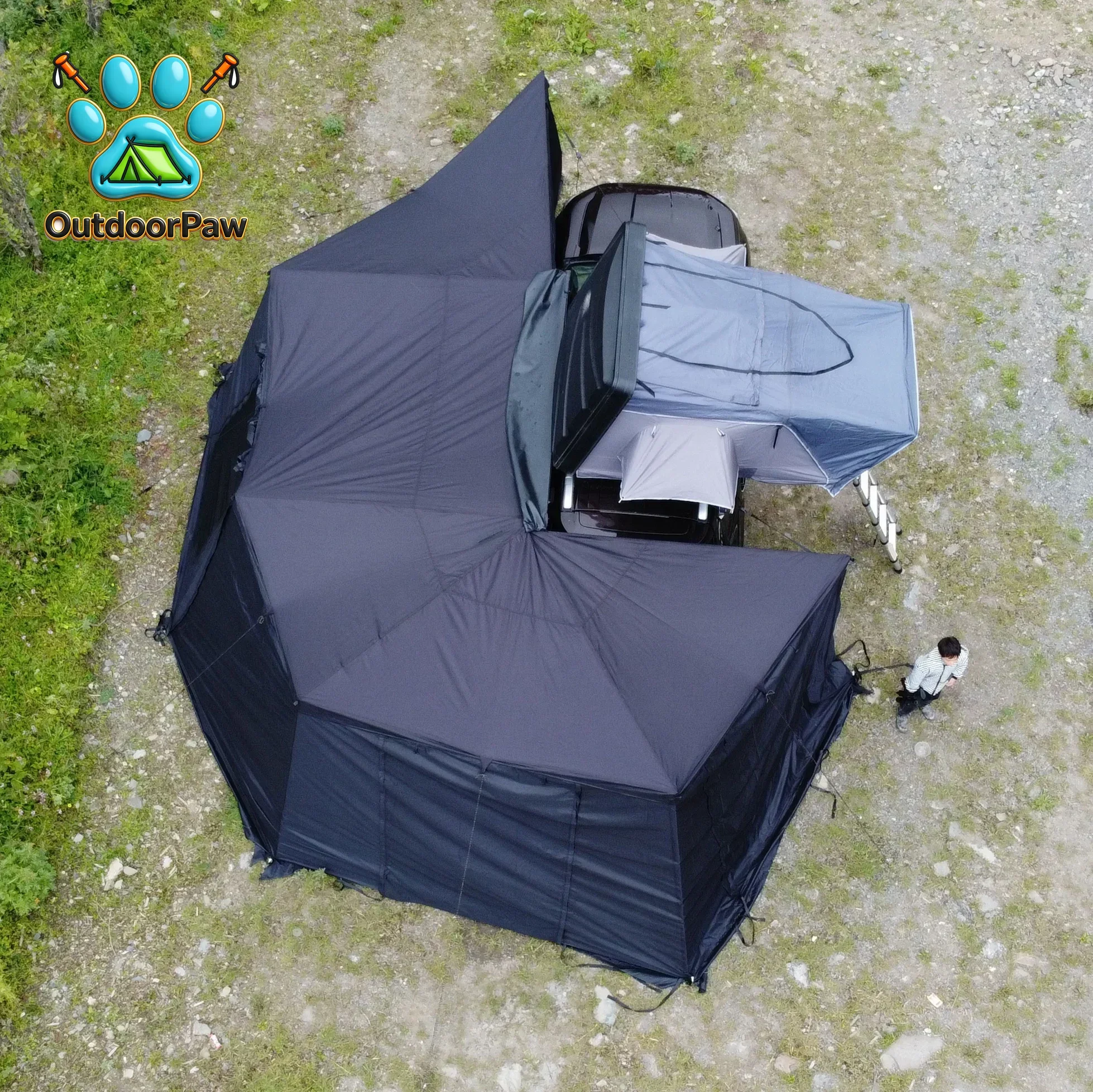 High Quality Car Side 270 Plus 360 Degree Extended Awning Car Shade Tent with Sidewall LED Strip