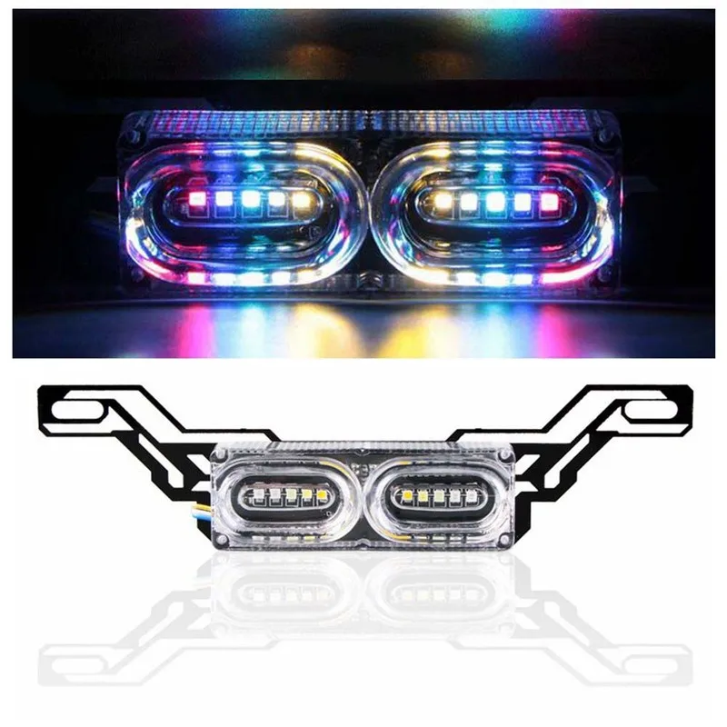 Motorcycle LED Strobe Brake Stop Lamp Flashing License Plate Light RGB Colorful Turn Signal Warning Rear Tail Light Universal image 3
