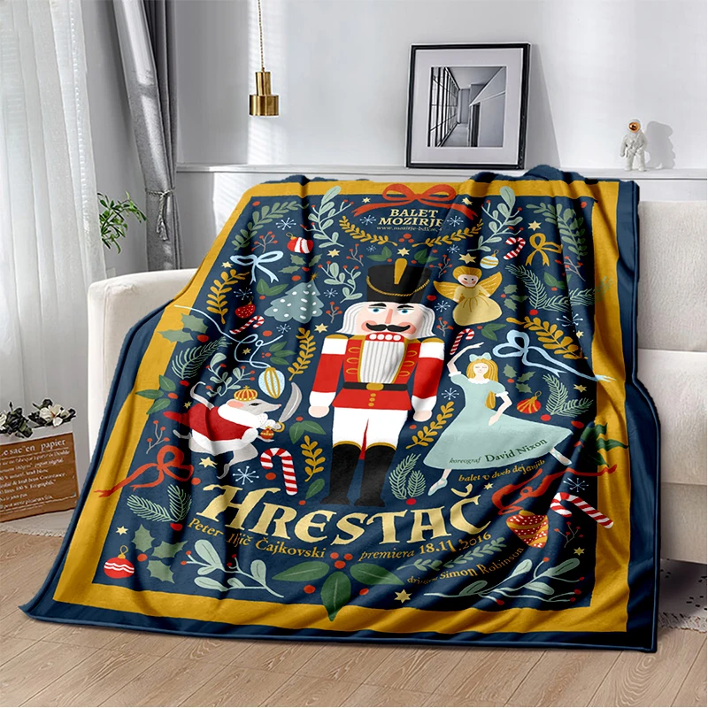 Merry Christmas Gift The Nutcracker Cartoon Doll Happy New Year Soft Flannel Blanket for Beds Bedroom Sofa Picnic,Throw Blanket
