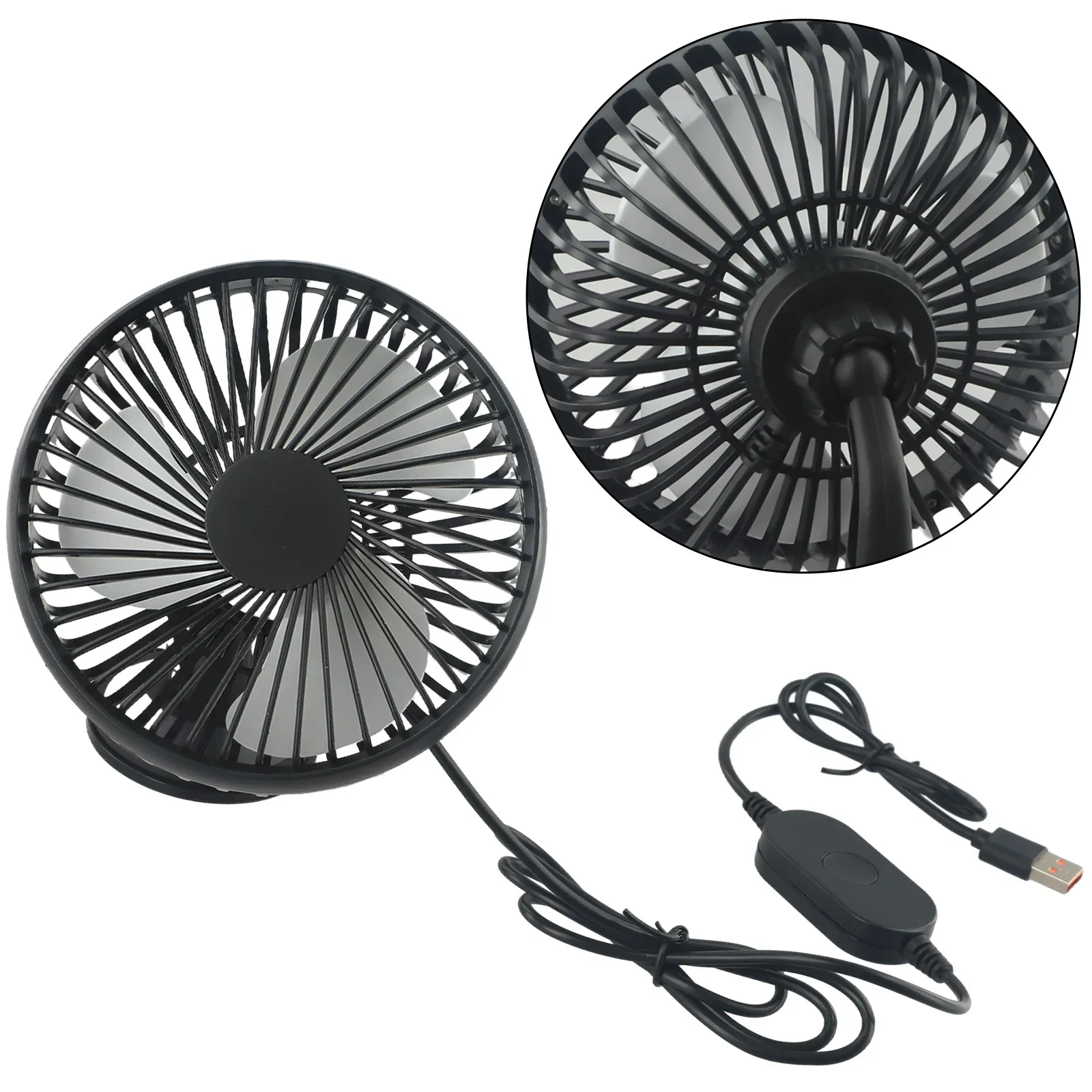 1*USB Car Dashboard Mini Cooling Single Head Electric Fan Three-speed Wind Adjustable Car Truck 12V/24v Car Interior Accessories