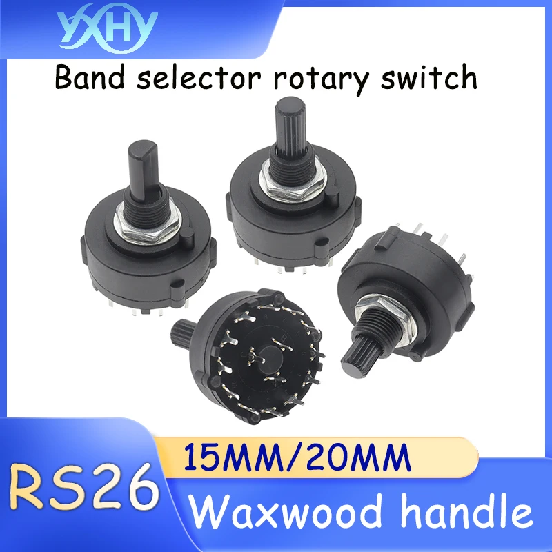 1pcs RS26 band gear rotation switch, hexagonal handle 1st pin 2nd pin 3rd pin 4th pin 12/6/4/3 gears, PCB panel adjustable switc