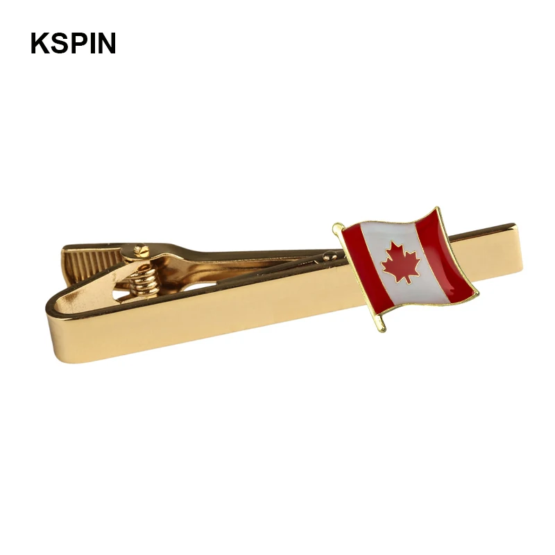 Canada Flag Tie Clips Men's Metal Necktie Bar Dress Shirts Tie Pin For Wedding Ceremony Metal Gold Tie Clip