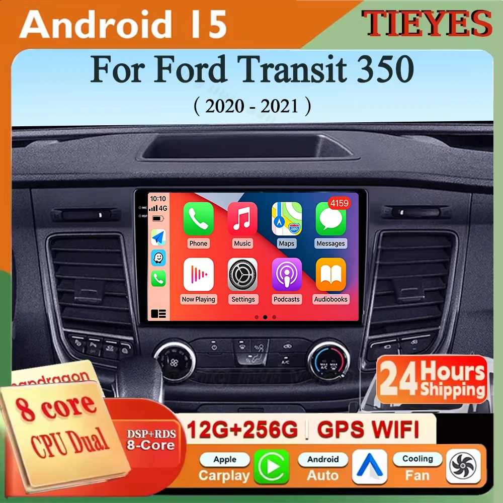 Android 16 Carplay&Auto Car Radio Navigation Multimedia Stereo Player QLED GPS For Ford Transit 350 2020 - 2021