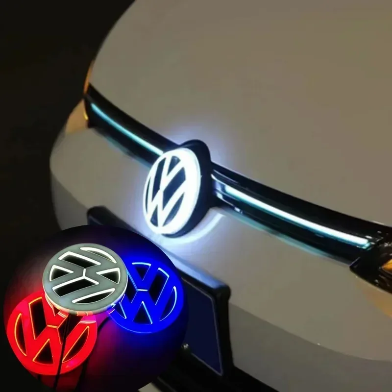 LED 자동차 전면 후면 엠블럼 배지 스티커, VW 폴로 골프 제타 비틀 CC 티구안 투란 파사트 MK7 MK5 B5 B6 액세서리, 11cm