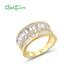 SANTUZZA Authentic 100% 925 Sterling Silver Rings For Women Sparkling White Cubic Zirconia Dazzling Elegant Trendy Fine Jewelry