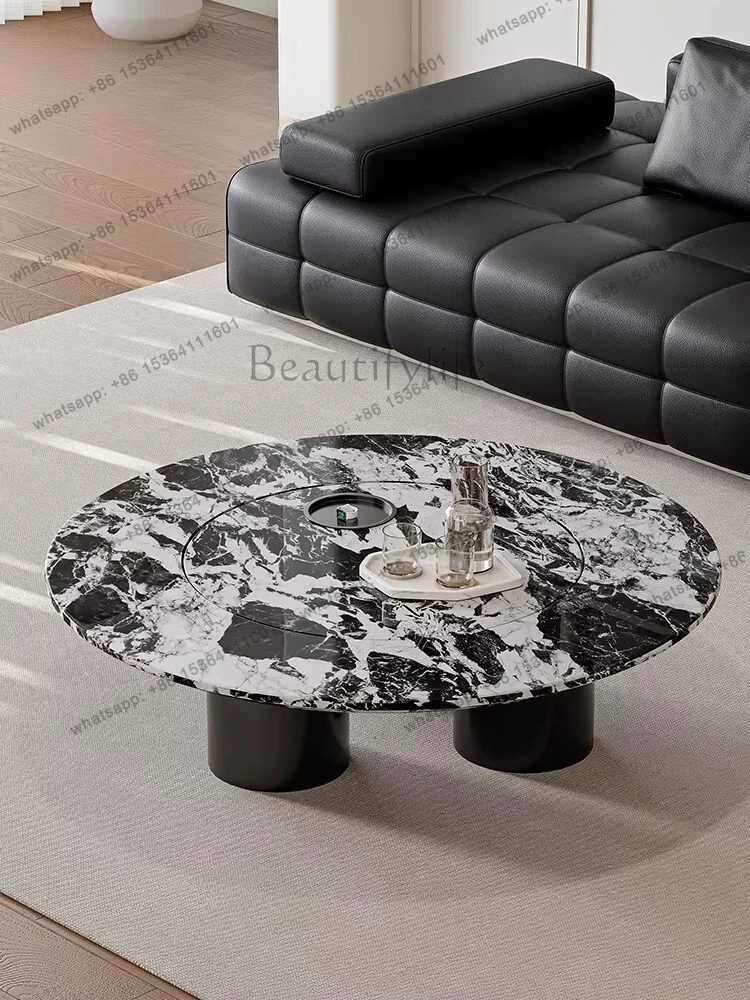 

Italian minimalist marble coffee table round with turntable rotatable storage tea table