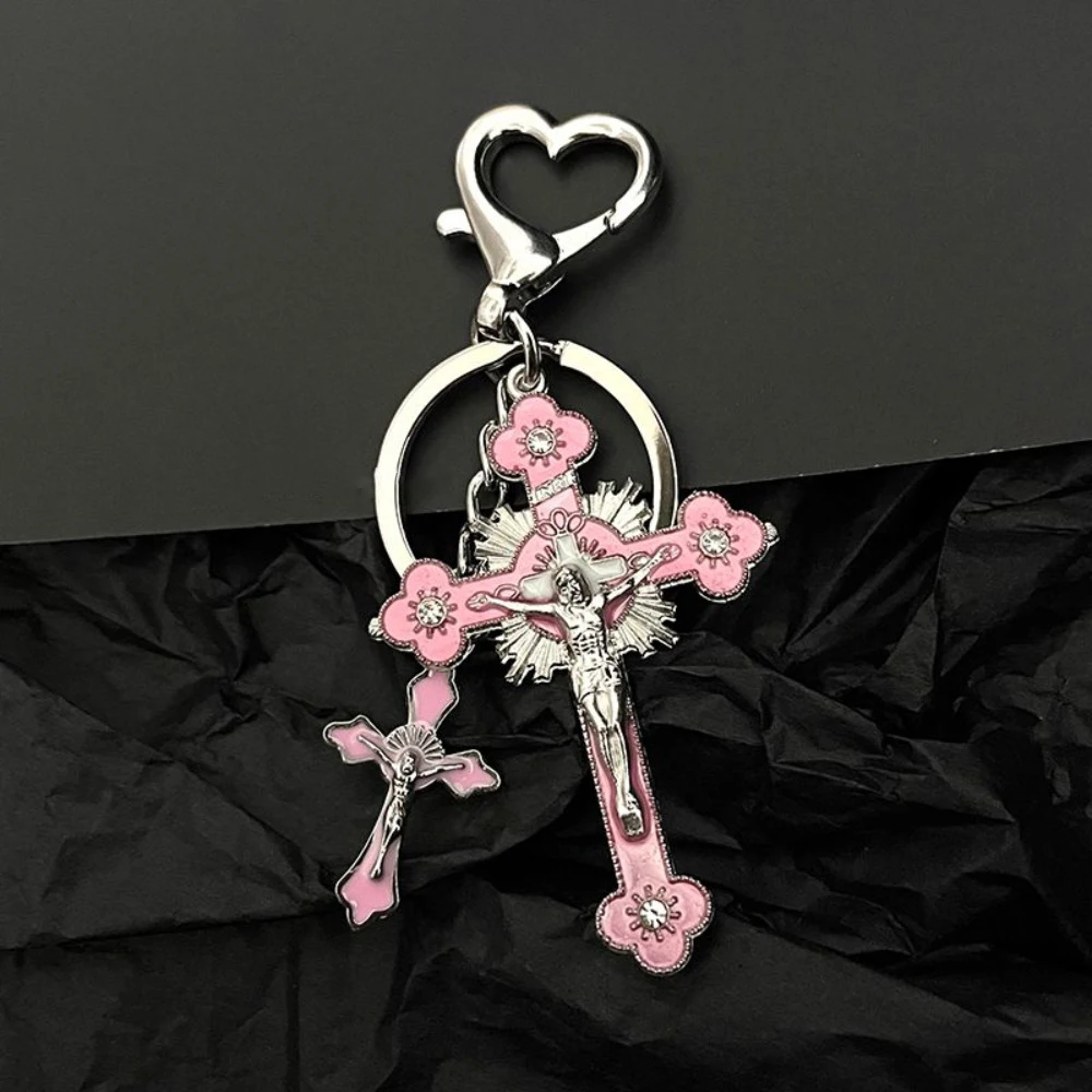 Sweet Cool Cross Key Chain for Women Spicy Girl Y2K Gothic Heart Unique Pendant Keychain Trendy Pendant Keyring Accessories Gift