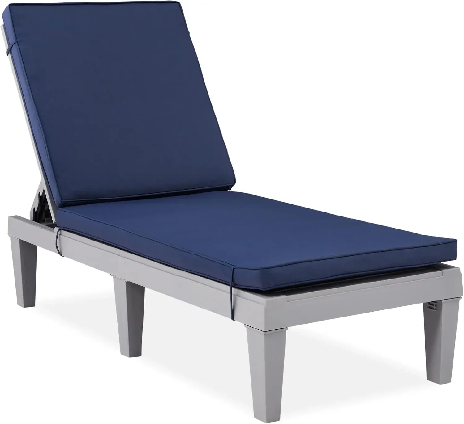 

Outdoor Lounge Chair, Resin Patio Chaise Lounger for Poolside, Backyard, Porch w/Seat Cushion, Adjustable Backrest