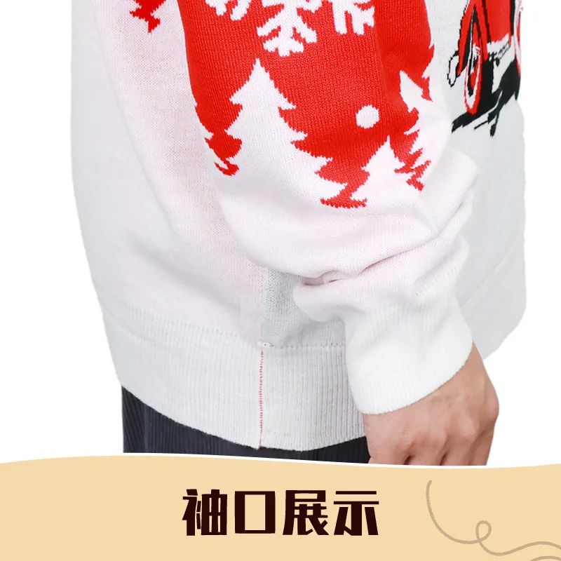 Unisex Christmas Hot Selling Red Sweater Man Women Knitting Sweater Custom Crew Neck Featuring Santa Claus Festival Design