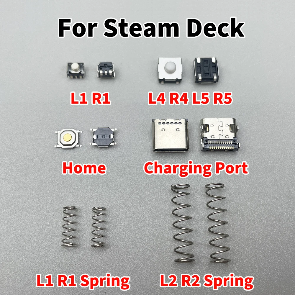 For Steam Deck Console L1 R1 Button L4 L5 Buttons Power Micro Switch Button Spring Type C USB Jack Charging Port Charger Socket