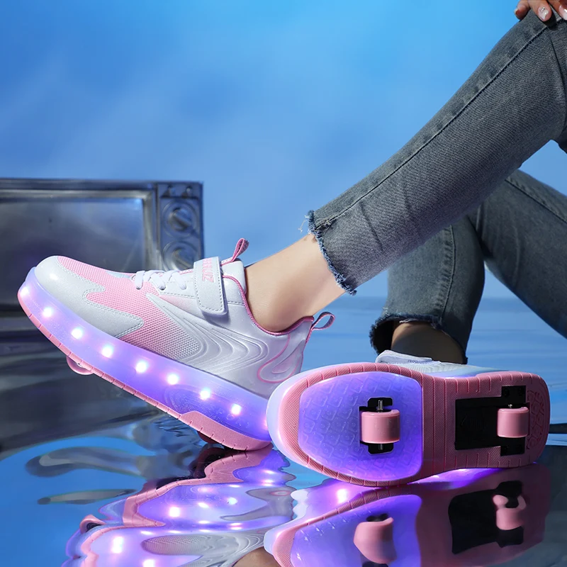 Two Wheels Children\'s Led Light Roller Skate Shoes For Kids Boys Girls Glowing Sports Luminous Sneakers Skateboard USB Charging