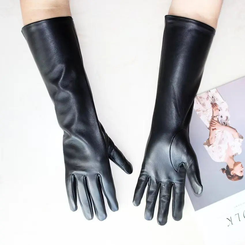 Touchscreen new women's long gloves thin silk lined leather gloves