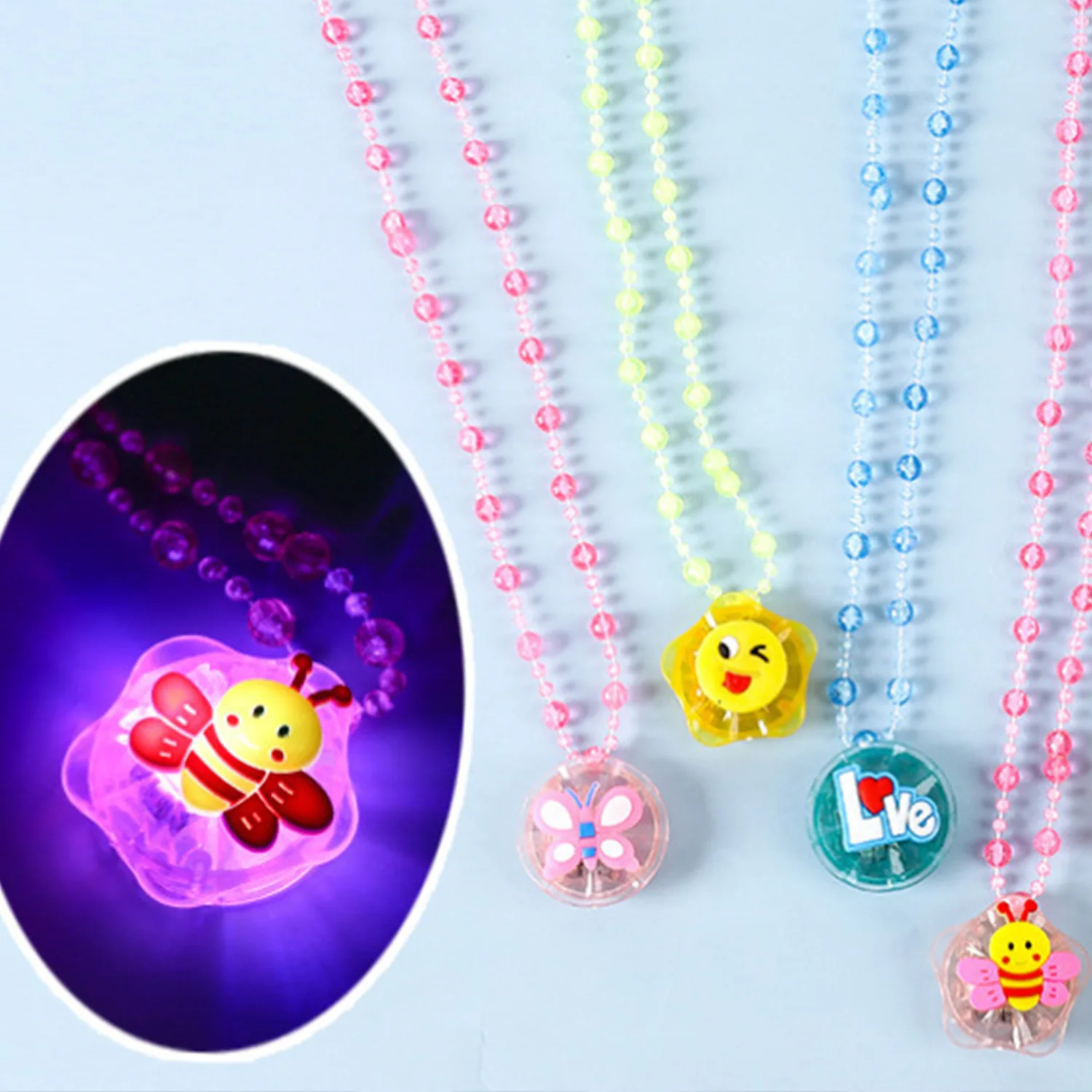 1Pcs Children's Luminous Necklace Led Glitter Acrylic Bead Pendant Toy Girl Birthday Party Props Pendant Necklace Gift image 2