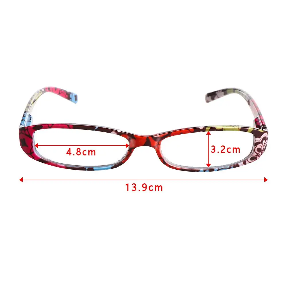 New Fashion Women Flower Print Resin Reading Glasses Spring Hinge Rectangular Presbyopic Matching Pouch +1.0~+4.0