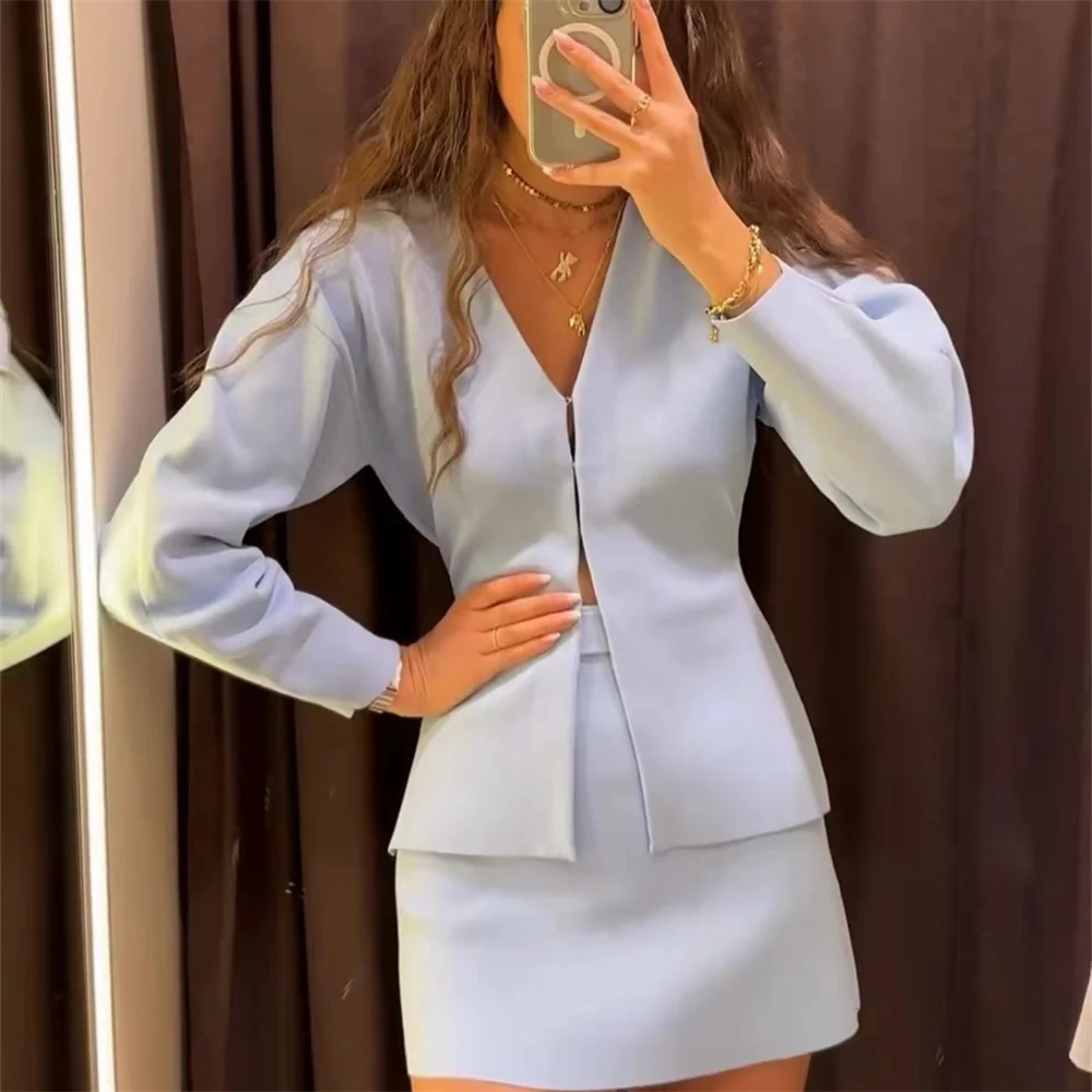 European and American Style 2024 Spring and Summer Women's New Fashionable and Simple Knitted Slim Fit Jacket and Skirt Set