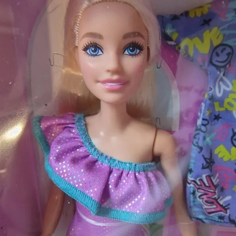 Nova caixa de presente da moda de boneca sorridente-brelho brilhante vestir-se brinquedo com roupas elegantes combinando presente de aniversário perfeito