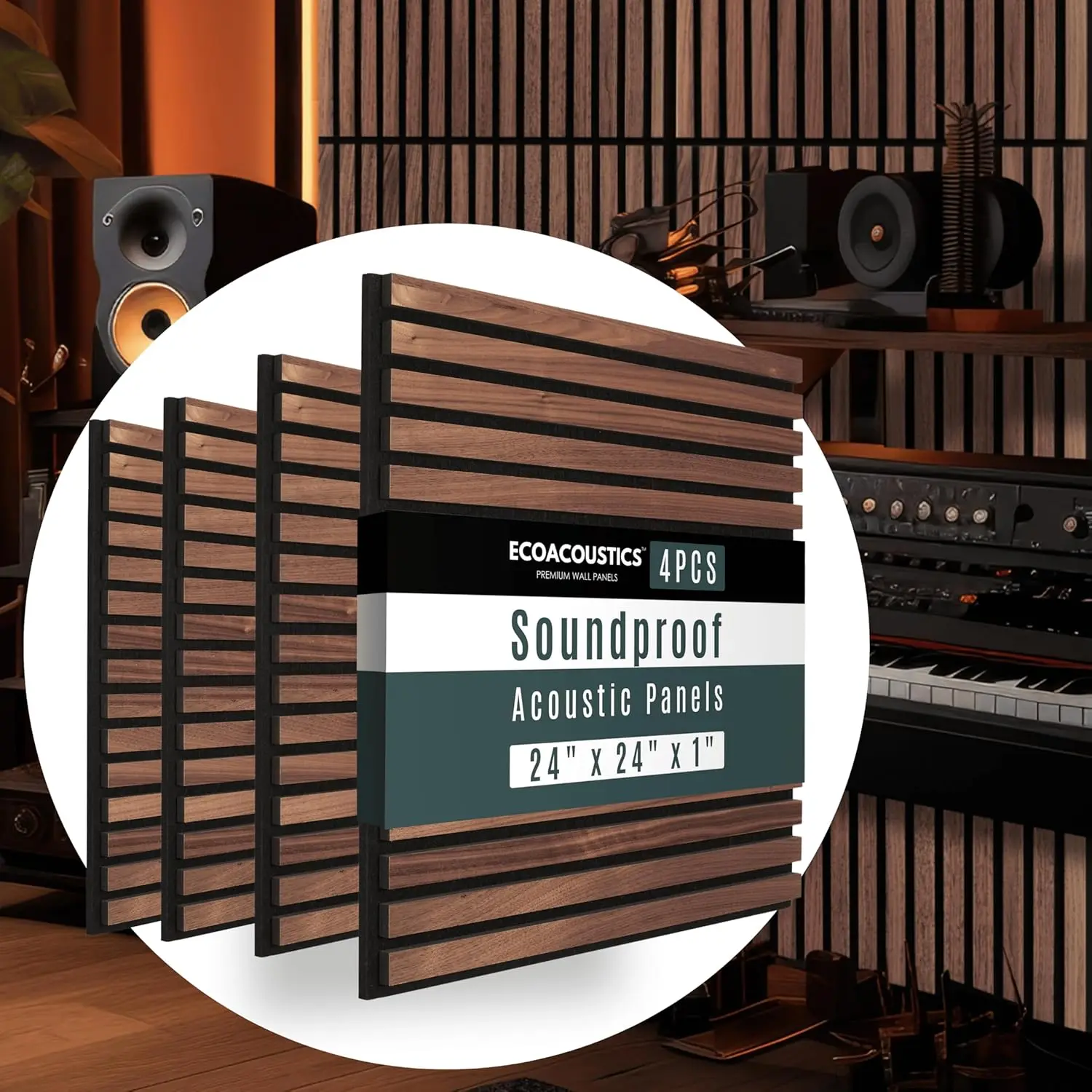 ألواح حائط عازلة للصوت للمعالجات الصوتية في استوديو التسجيل - 4 عبوات مطلية بالأشعة فوق البنفسجية مقاس 24 بوصة × 24 بوصة × 1 بوصة ومقاومة للحريق #1