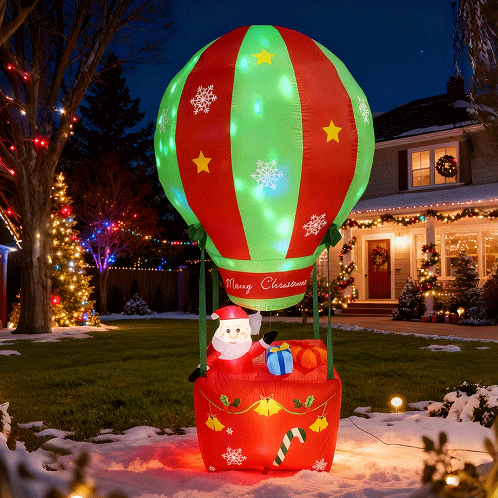 7FT عيد الميلاد نفخ اللعب الديكور منطاد الهواء الساخن مع سانتا كلوز نفخ نموذج LED أضواء في الهواء الطلق عيد الميلاد ديكور هدية #4