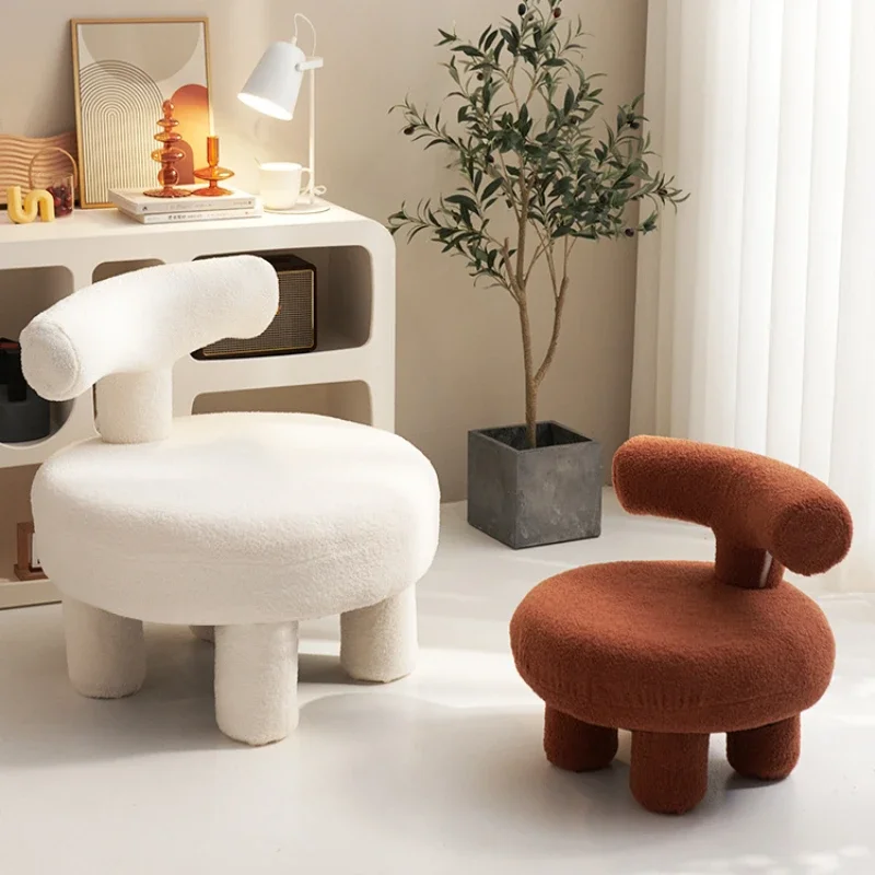 

Cashmere Fabric Kids Stool: Thickened Sponge Chair, Y-shaped Wood Backrest, Durable Ottoman, Collapse-Resistant Cushion