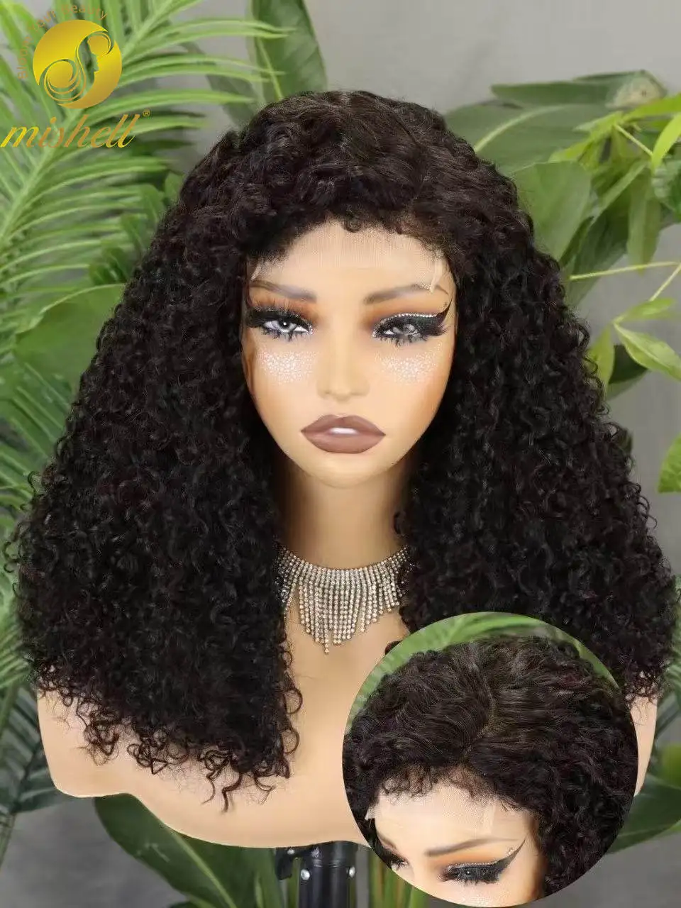 300% Density 4x4 C Part Gluess Pixie Curly Hair Wig with PrePlucked Baby Hair Lace Closure Bouncy Curly Human Hair Wig for Women