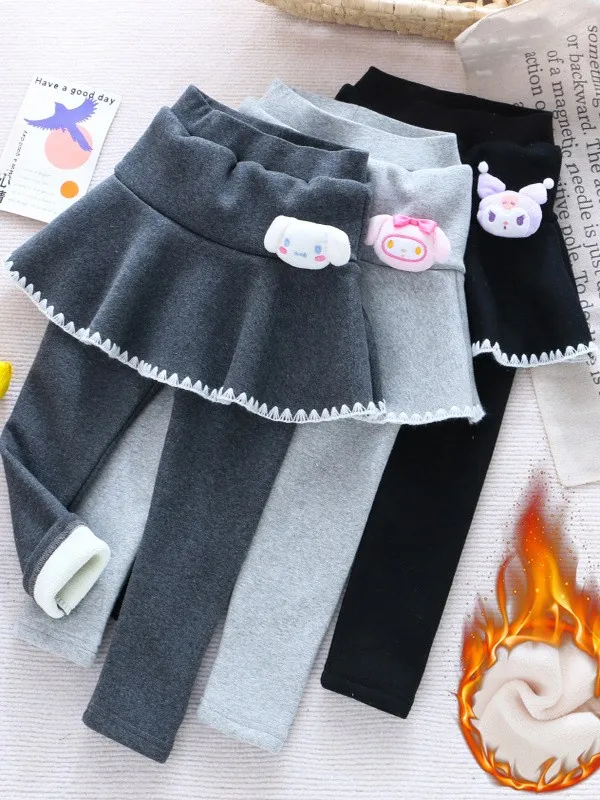 

Thiened Fce Юбка для девочек, брюки, осень-зима, ложный дизайн из двух предметов, детские брюки с бархатным базовым слоем B...