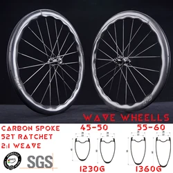 700c Wave Carbon Wheelset Disc Brake Gravel Carbon Spoke 1230g Ratchet 52T Gozone R350C Steel TPI / Ceramic Road Bike Wheels