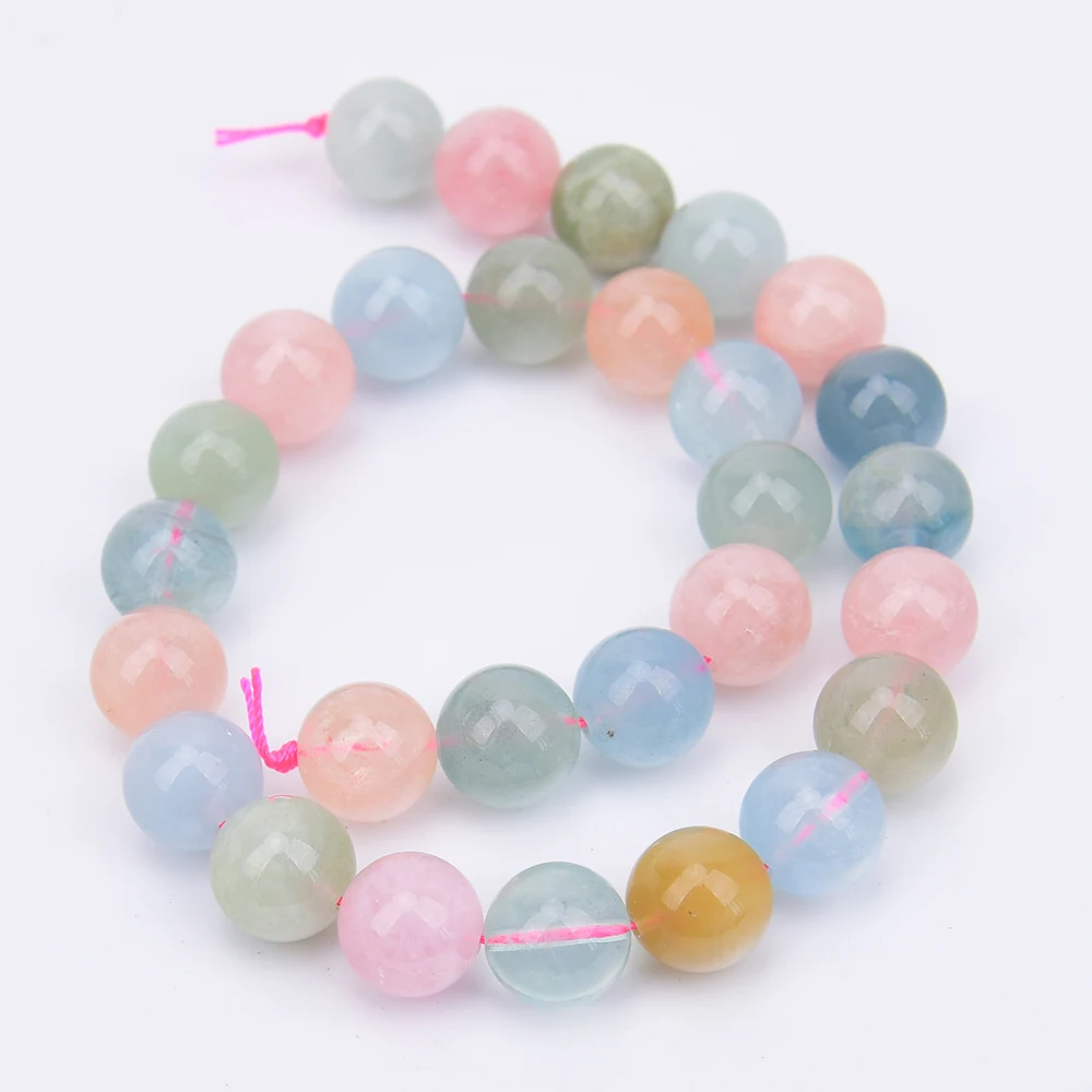 APDGG 14mm AA+ Natural Multi Color Morganite Smooth Round Loose Beads Strands 15.2" Jewelry DIY