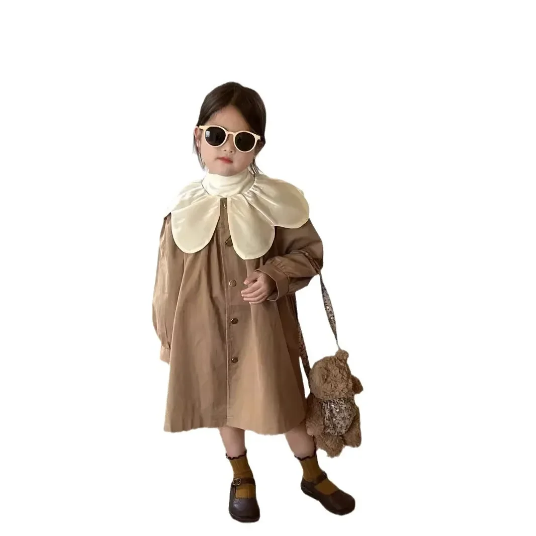 Sweet Petal Collar Girls\' Autumn Mid-length Trench Coat Girls Coat  Spring Autumn Kids Jackets for Girls  Girls Coat