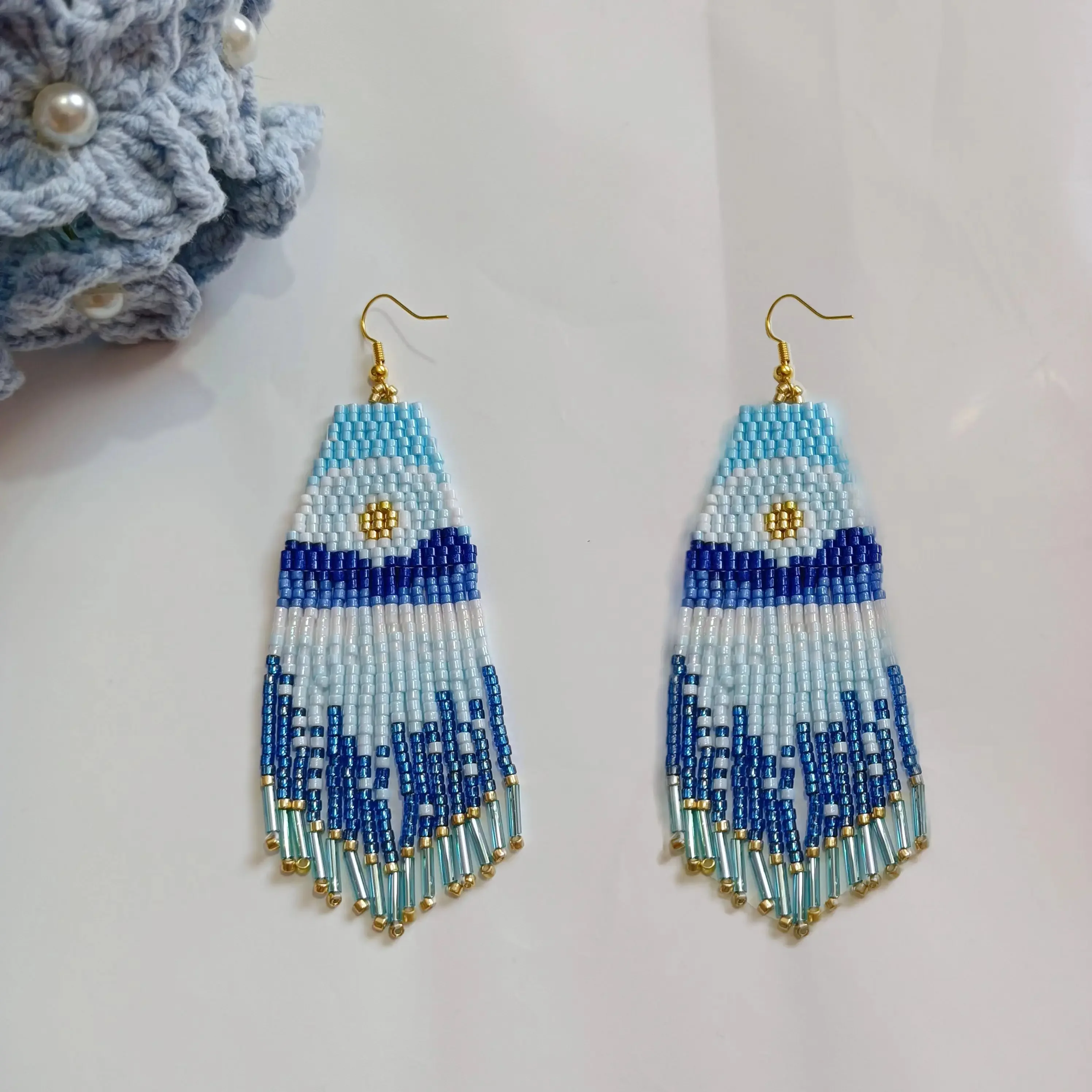 Beaded earrings Tassel Landscape Originality Hand knitting Bohemia Alloy Design Tide Simple Rice bead earrings