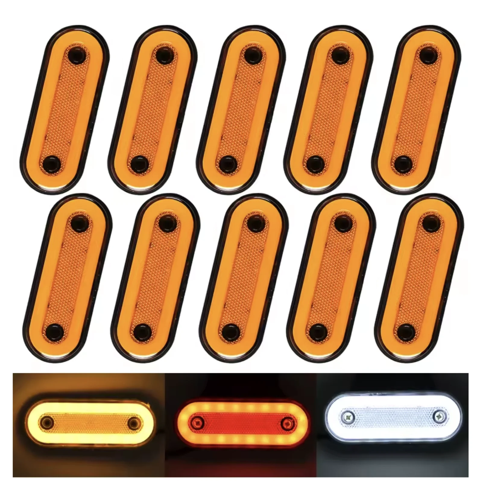 

10pcs 12V/24V LED Side Marker Lights, Amber White Red Turn Signal & Reflector for Trailer Van RV Car Clearance Lighting