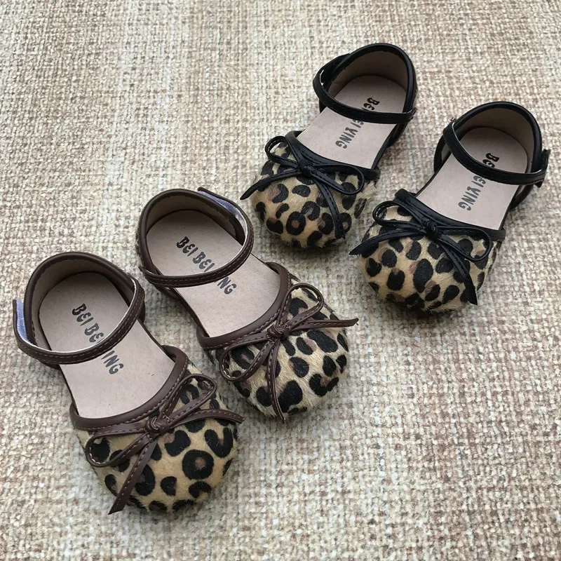 Spring Autumn Baby Girls Leather Shoes Fashion Leopard Princess Mary Janes Shoes Baby Single Flats Shoes