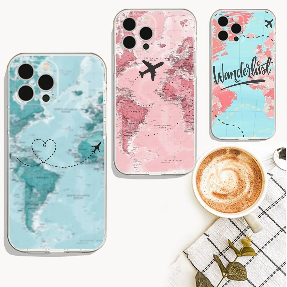 Funda de teléfono con diseño de ruta de avión inspirada en viajes para iPhone Apple 15,14,13,12,Mini,11,Pro,Max,Plus,X,XR,XS,8,SE,2020,Plus