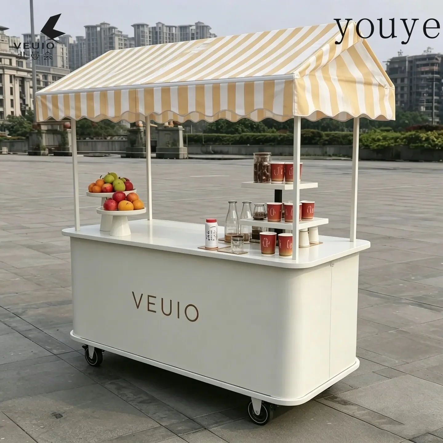 SW Outdoor metal trolley stall float movable activity car night market promotion display stand atmosphere dining car