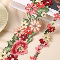 1Yard Red Embroidery Flower DIY Garment Hair Accessories Embroidered Lace Fabric 7CM Wide