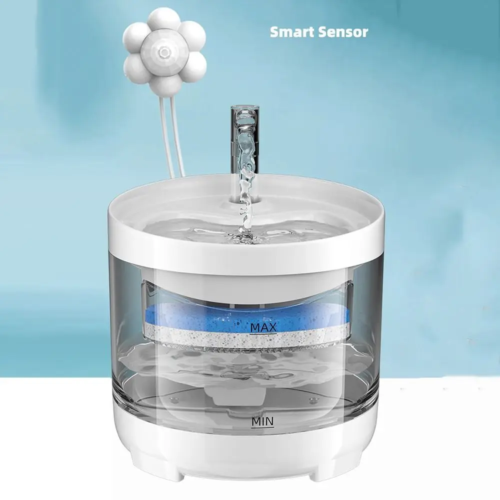 Intelligent Cat Fountain Motion Sensor Energy Saving Quiet Auto Water Feeder Start Stop 180 Degree Sensing USB Interface
