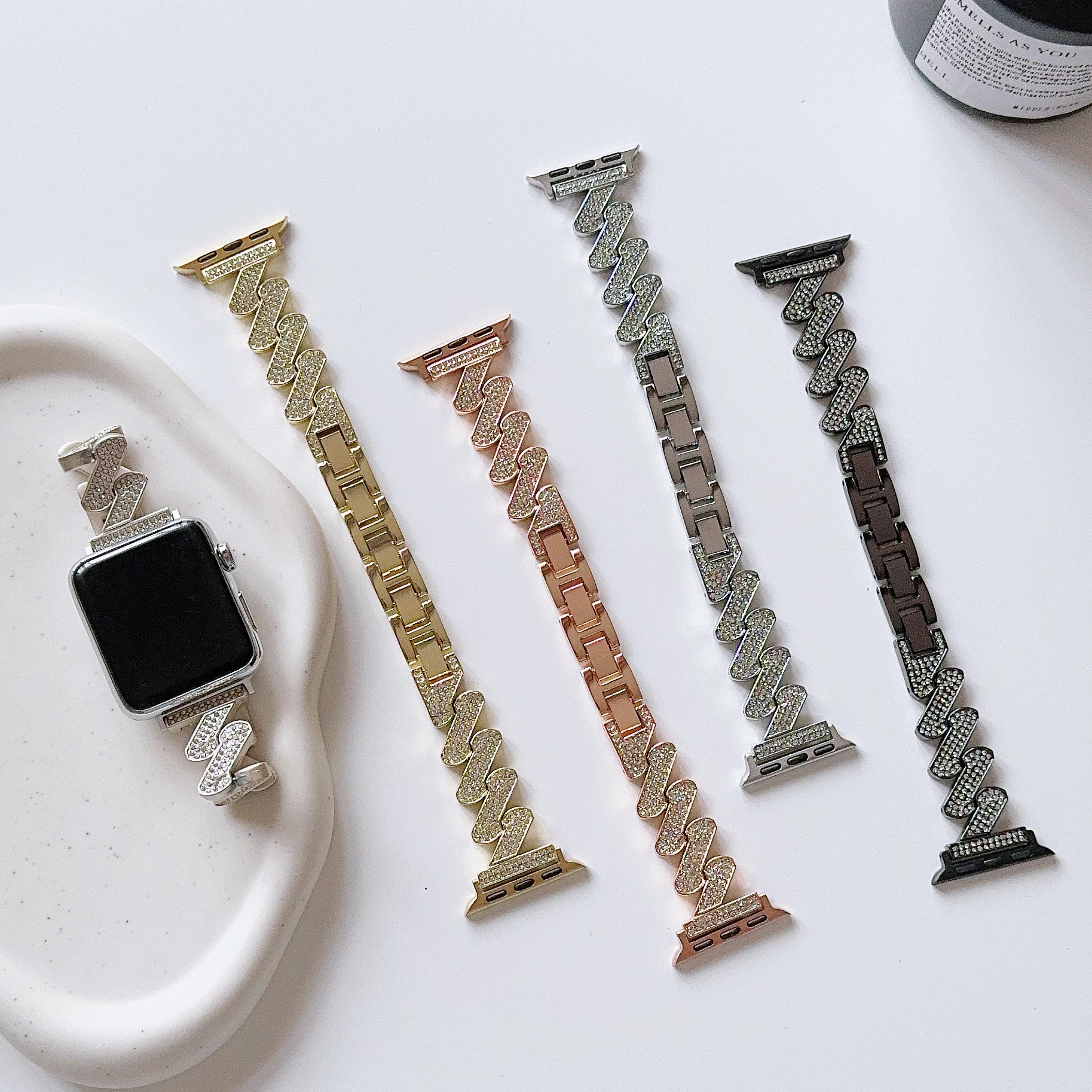 Diamantbesetztes Metallarmband für Apple Watch38mm40mm41mm 42mm44mm 45mm49mm, elegantes und stilvolles iWatch Series 9 8-2