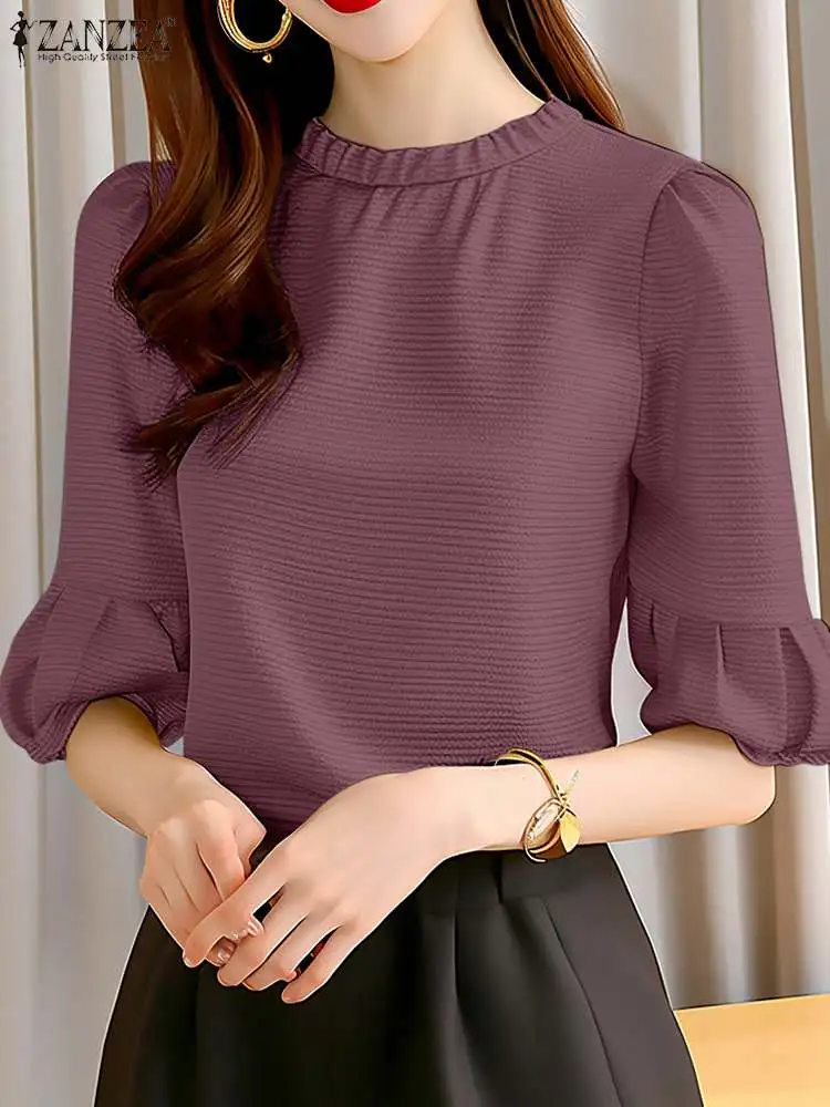 2024 Stylish Solid Casual Tunic ZANZEA Women Elegant OL Work Blouse Summer Fashion 3/4 Sleeve Office Shirt Party Blusas Mujer